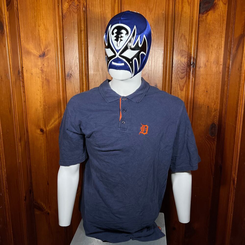 Majestic L Athletic Polo Shirt Navy Blue Orange Logo MLB Baseball